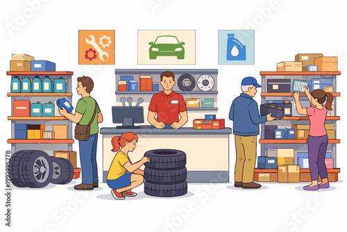 People shopping for auto parts and car accessories