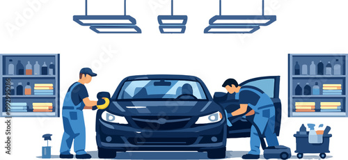 Auto cleaning and car detailing service at garage