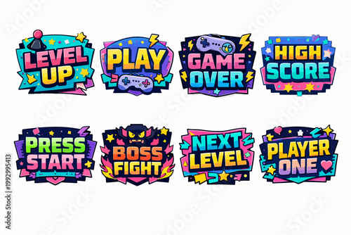 Gaming stickers set featuring video game related messages