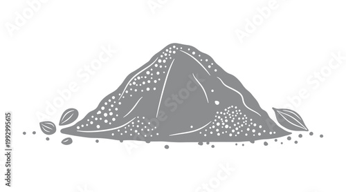 Minimal sketch illustration of salt mound with pepper and spices in a clean vector style.