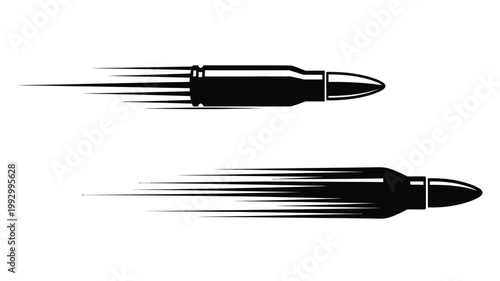 A speeding bullet graphic with motion lines stark black silhouette