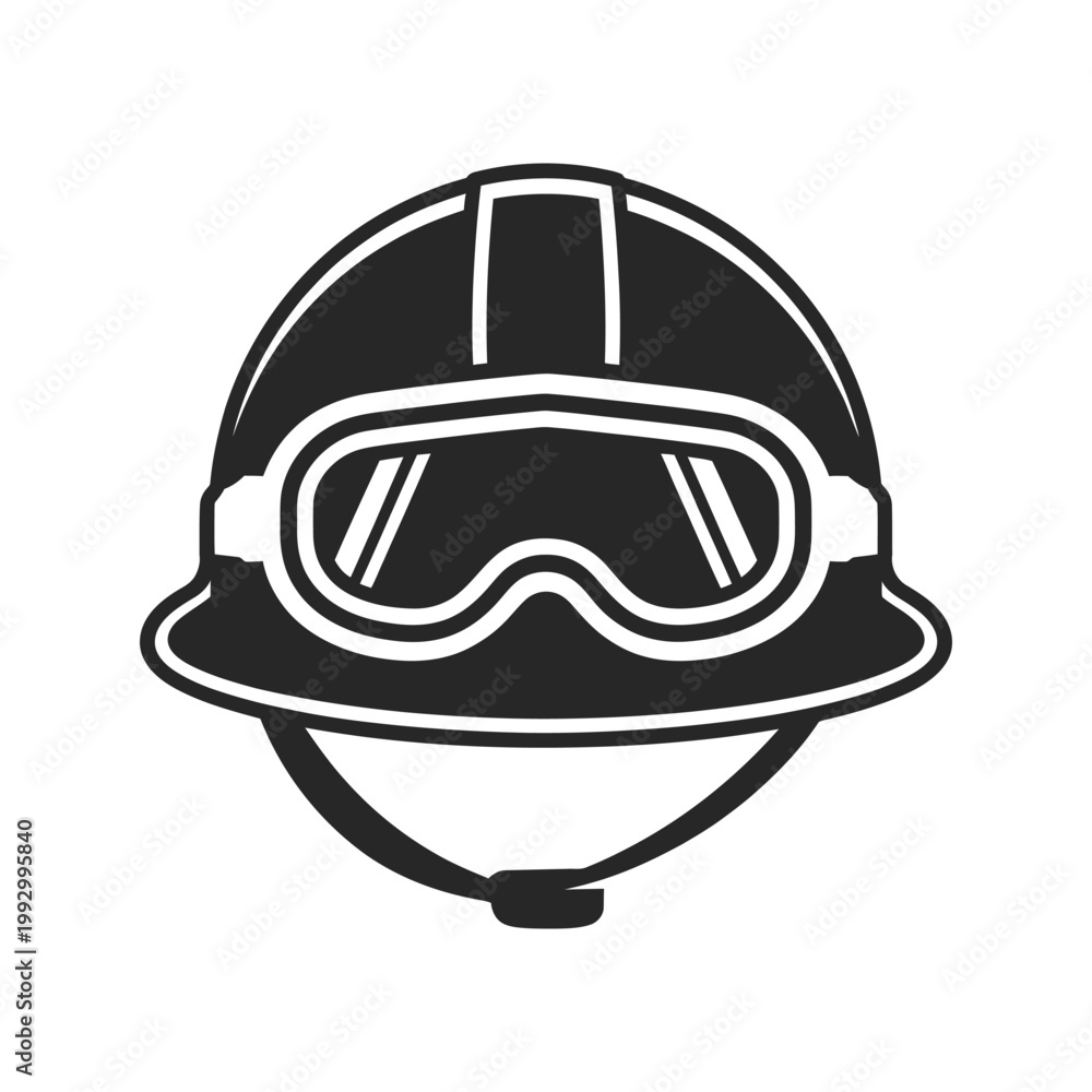 Fototapeta premium Black and white illustration of a construction helmet with goggles