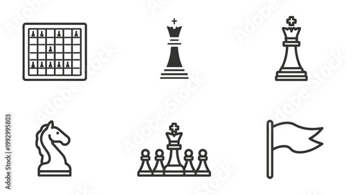 Chess Elements: A collection of elegantly drawn chess pieces and game elements, inviting a strategic and intellectual atmosphere.