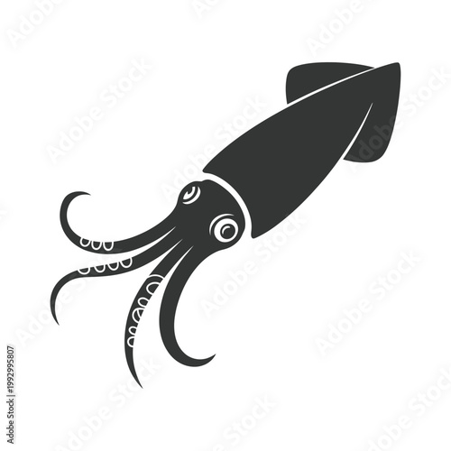 Black silhouette of a squid with tentacles simple graphic design