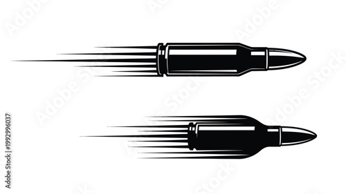 Two bullets in motion depicted as a striking black silhouette
