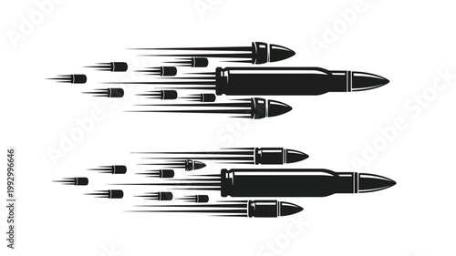Flying bullets with speed lines a dramatic black silhouette