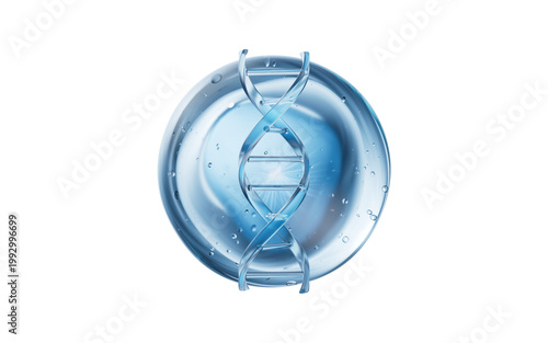 Foto Biology DNA with liquid bubble, 3d rendering.