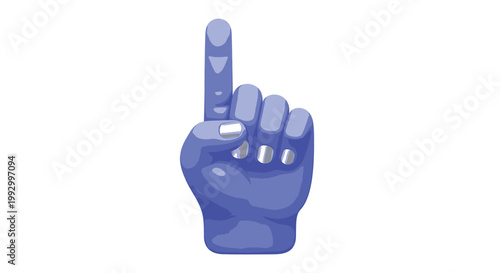 Blue hand gesture, finger pointing up, rude sign, vector icon, hand symbol