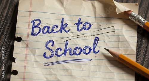 Back to school handwritten note on crumpled notebook paper