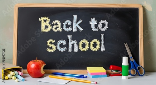 Back to school chalkboard with supplies