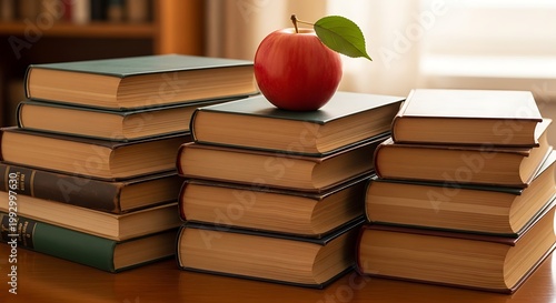 Still life with books and apple a classic academic arrangement