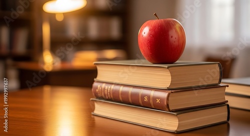 Still life with apple and books a classic academic composition