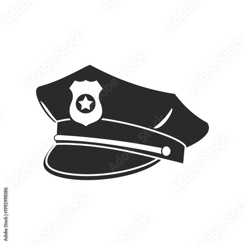 A black silhouette illustration of a police officer s peaked cap
