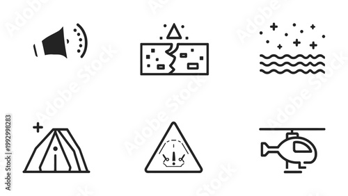 Emergency Icon Collection: A collection of concise and clean line icons representing elements associated with safety and crisis situations.
