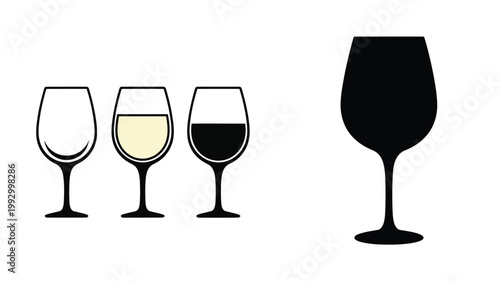 Four wine glasses displaying levels from empty to full silhouette