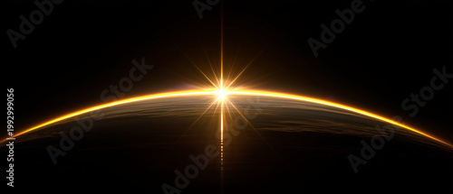 Sunrise Over Earth Horizon From Space With Bright Sun Flare And Atmospheric Glow