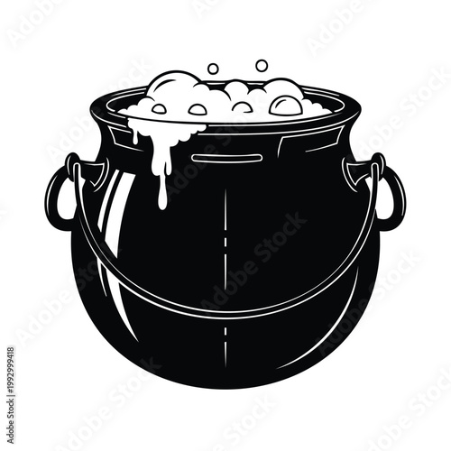 Witches cauldron silhouette boiling with bubbles set bundle.