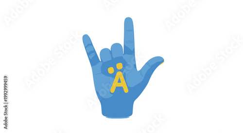 American Sign Language, hand gesture, sign language alphabet, blue hand, yellow letter