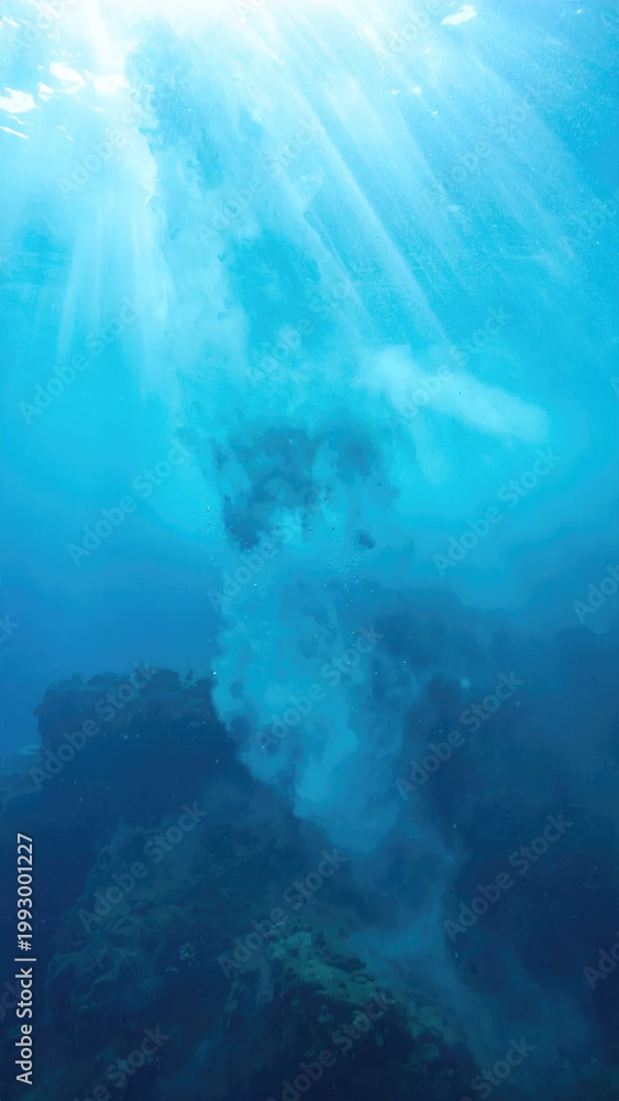 Obraz premium Sunlight Beams Through Ocean Water Creating Beautiful Underwater Light Rays.
