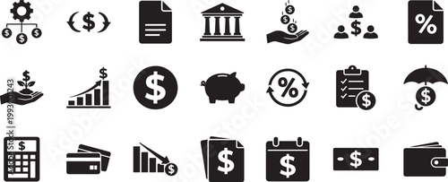 Financial icon set with clean line style for banking investment money management business design