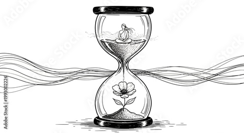 Hourglass with flower and butterfly