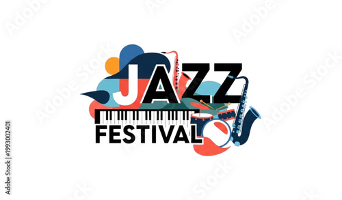 Jazz festival poster vibrant design with musical instruments and bold typography