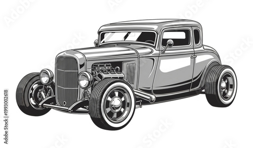 Foto Vintage hot rod a classic 1930s ford coupe illustration in black and white
