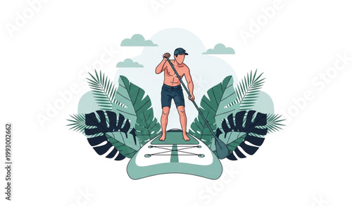 Stand up paddleboarding in a tropical paradise a relaxing outdoor activity