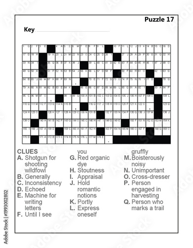 Acrostic Word Puzzle Clues and Grid Template - Logic Brain Teaser Puzzle 17