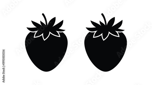 Two black strawberry shapes presented as a bold silhouette