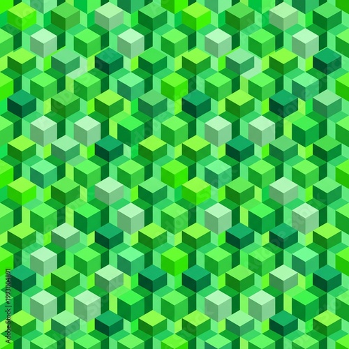 Abstract green geometric cube pattern background with 3D isometric blocks seamless modern texture design
