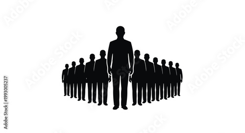 Businessman leader, standing out from crowd, unique individual, silhouette icons