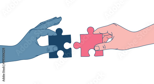 Two hands connect puzzle pieces symbolizing unity and collaboration