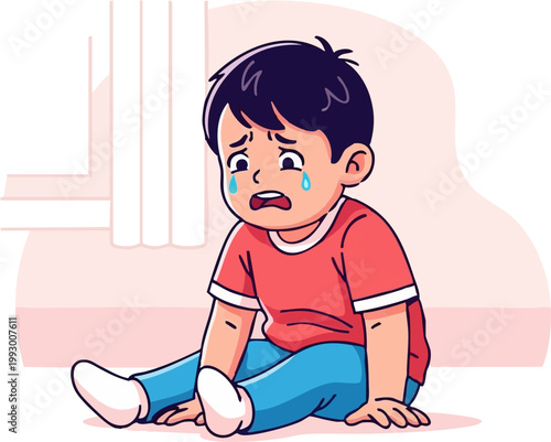 Minimalist vector art of a child feeling overwhelmed and losing emotional control, illustrating the psychological struggle of a tantrum for educational and parenting concepts.