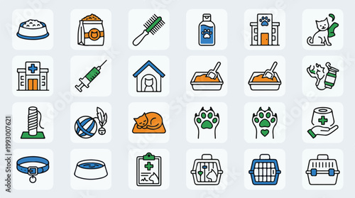 Pet Care And Veterinary Icons For National Dog Month Celebration