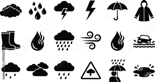 Rain And Monsoon Weather Icons For August Natural Disaster Safety