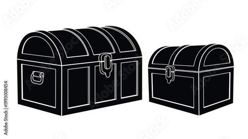 Two antique chests depicted in a striking black silhouette