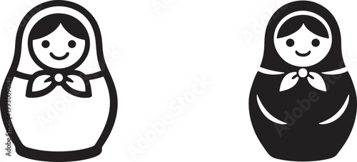 Nesting dolls icon set in line and solid style, clean vector design for culture, folk art, and UI.