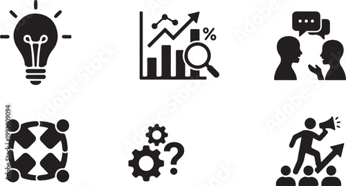 Business Icons for Growth Strategy and Teamwork Vector Silhouette Isolated on white background