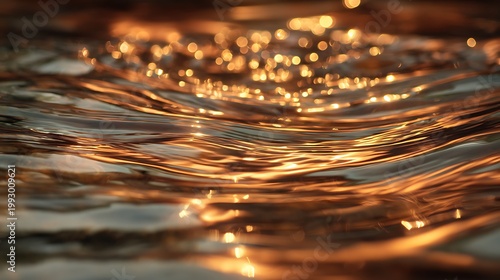 Warm golden light reflecting on rippling water surface at sunset or sunrise