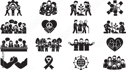 Empowering Community Support and Humanitarian Aid Awareness Icons