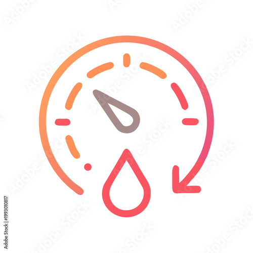 Low fuel indicator gauge icon in gradient colors representing fuel level concept
