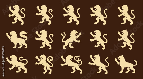 Heraldic Tiger Silhouette Set – Medieval Royal Beast Icons for Logo and Crest Design
