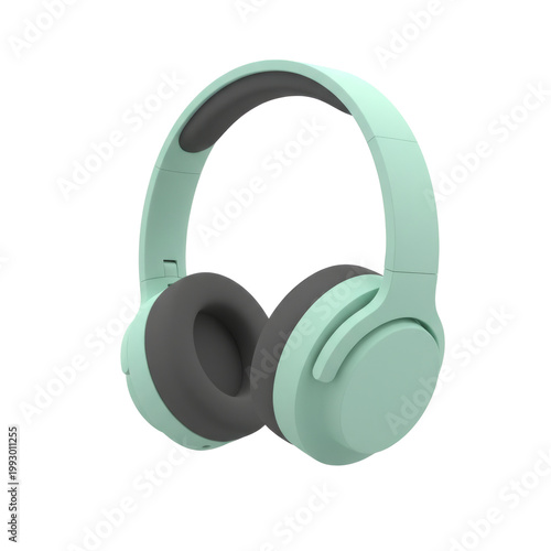 Mint Green Wireless Headphones With Padded Over-Ear Cushions Isolated On transparent Background