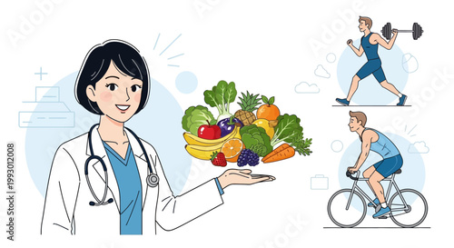 Female Doctor Recommending Healthy Diet and Physical Exercise for Wellness.