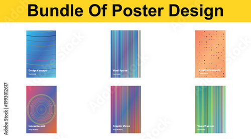 Vibrant Poster Designs Displayed on a Wall in a Modern Office Space with Various Patterns