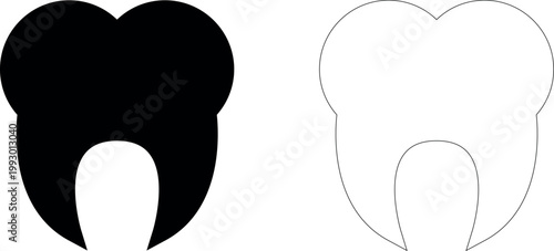 Clean single tooth with root line and solid icon. Teeth care symbol, outline style pictogram on white background. Dentistry sign for mobile concept and web design. Vector graphics.