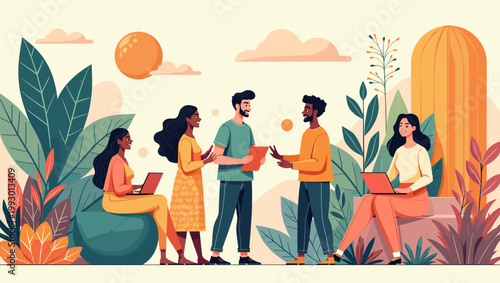 A vibrant and modern illustration of overlapping leaves creates a calming and organic backdrop. Ideal for websites, social media, or branding needing 