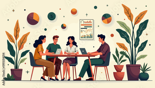 A minimalist illustration of a potted plant evokes a sense of calm and growth, ideal for backgrounds, website elements, or promoting eco-friendly conc