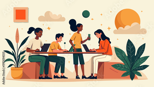 A serene and calming illustration of a potted plant, perfect for backgrounds, website elements, or representing growth and well-being in design projec